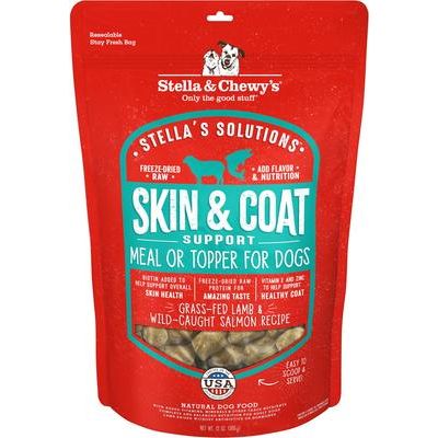 Alimento para perros Stella's Solutions Skin & Coat Support con cordero crudo liofilizado alimentado con pasto y salmón salvaje, bolsa de 13 oz