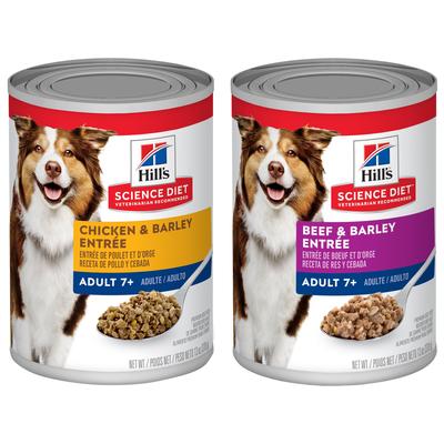 Bundle: Hill's Science Diet 7+ Chicken & Barley Entrée + Beef & Barley Entree Canned Dog Food