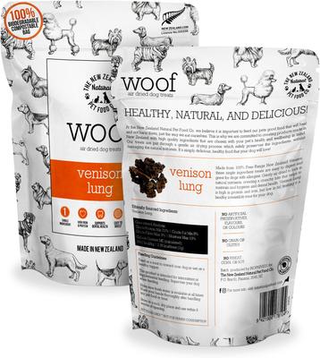 Premio para perros Woof Venison Lung secado al aire, bolsa de 50 g