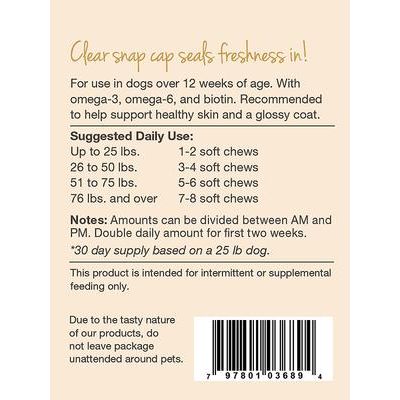 NaturVet, Skin & Coat Plus Breath Aid, masticables blandos con omegas, biotina y apoyo al aliento para perros, 70 unidades