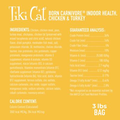Born Carnivore Indoor Health Chicken & Turkey Meal Dry Cat Food, 3-lb bag
