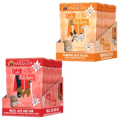 Bundle: Weruva Cats in the Kitchen Mack, Jack & Sam Salmon, Mackerel & Tuna Recipe + Cats in the Kitchen Pumpkin Jack Splash Tuna in Pumpkin Soup Cat Food Pouches