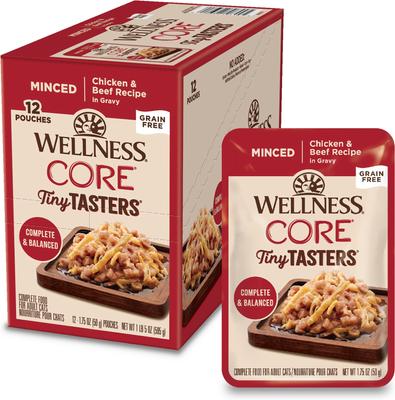CORE Tiny Tasters Chicken & Beef Grain-Free Minced Wet Cat Food, 1.75-oz pouch, case of 12