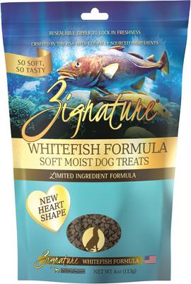 Paquete: Alimento seco Zignature Whitefish con fórmula de ingredientes limitados (bolsa de 5,7 kg) + Galletas Ziggy Bars (bolsa de 355 g) + Golosinas blandas para perros (bolsa de 113 g)