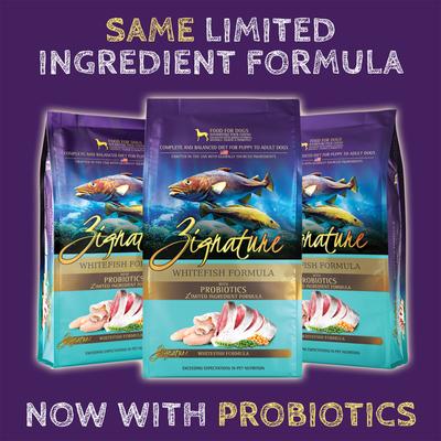 Paquete: Alimento seco Zignature Whitefish con fórmula de ingredientes limitados (bolsa de 5,7 kg) + Galletas Ziggy Bars (bolsa de 355 g) + Golosinas blandas para perros (bolsa de 113 g)