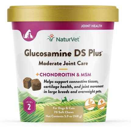NaturVet, Moderate Joint Care Glucosamine DS Plus, glucosamina, MSM, condroitina y omegas para articulaciones de perros y gatos, tabletas y masticables