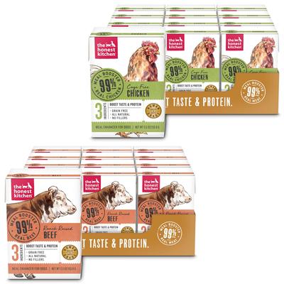 Paquete: Complemento alimenticio húmedo para perros The Honest Kitchen Meal Booster 99 % carne de res + Meal Booster 99 % pollo