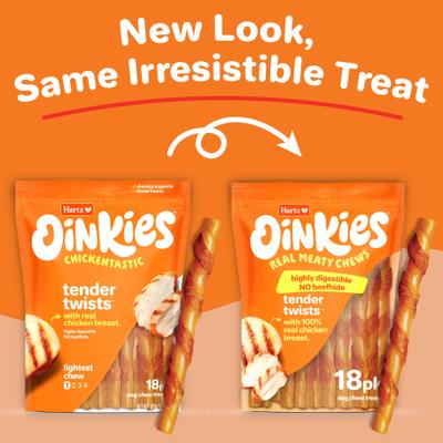 Oinkies Tender Twists with 100% Real Chicken Breast Rawhide-Free Natural Dog Treats, 18 count