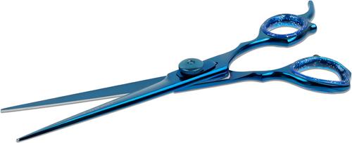 Straight Dog Grooming Scissors with Finger Rest & Case, 7-in, Blue