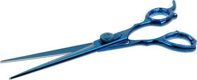 Straight Dog Grooming Scissors with Finger Rest & Case, 7-in, Blue