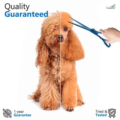 Straight Dog Grooming Scissors with Finger Rest & Case, 7-in, Blue