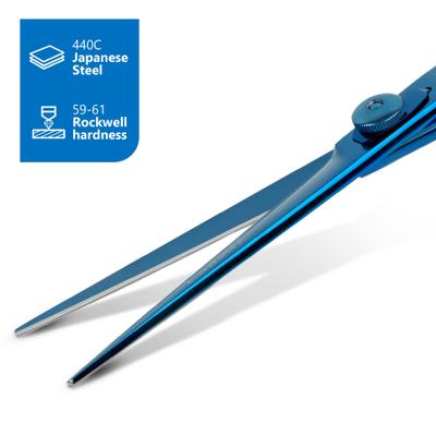 Straight Dog Grooming Scissors with Finger Rest & Case, 7-in, Blue