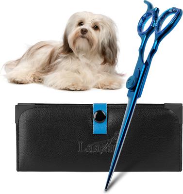 Straight Dog Grooming Scissors with Finger Rest & Case, 7-in, Blue