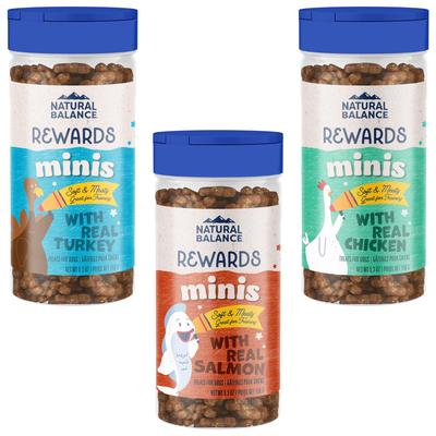 Bundle: Variety Pack - Natural Balance Limited Ingredient Diets Mini Rewards Chicken Formula Dog Treats, Salmon & Turkey Flavors