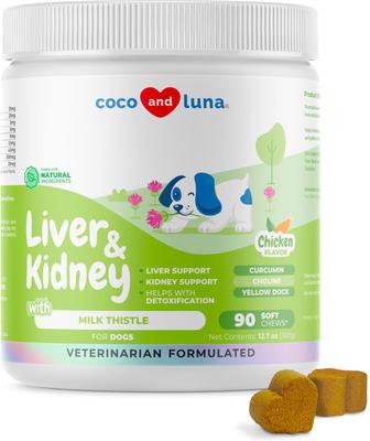 Coco and Luna Milk Thistle Hepatic Support Soft Chew Liver & Kidney Supplement for Dogs, 90 count