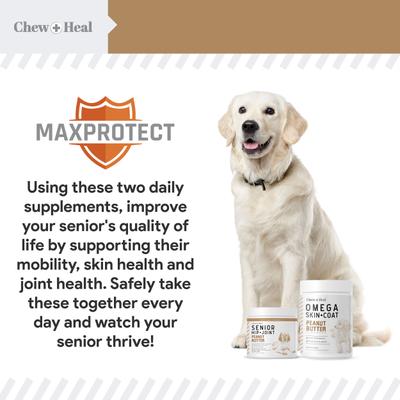MaxProtect Hip + Joint & Omega Skin + Coat Chicken & Peanut Butter Flavored Soft Chews Supplement for Senior Dogs, 300 count