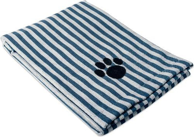 Striped Embroidered Paw Dog & Cat Towel, Navy