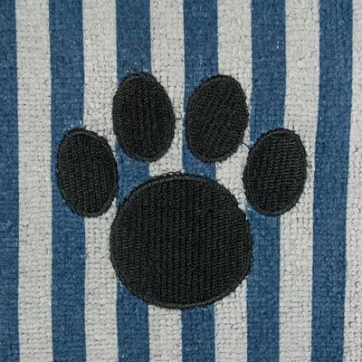 Striped Embroidered Paw Dog & Cat Towel, Navy