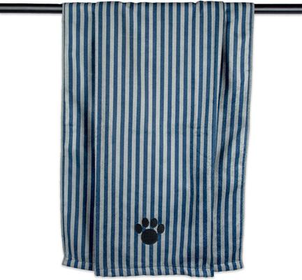 Striped Embroidered Paw Dog & Cat Towel, Navy