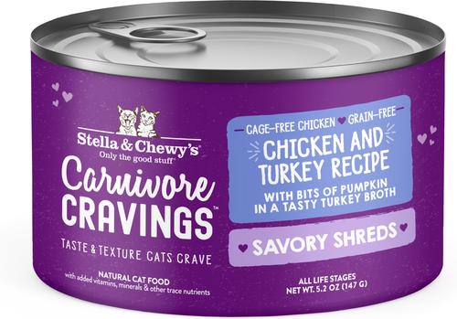 Comida para gatos Carnivore Cravings Savory Shreds Variety Pack, lata de 2.8 oz, caja de 12