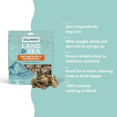 Land & Sea Cod Skin & Turkey Freeze-Dried Dog Treats, 2.4-oz bag