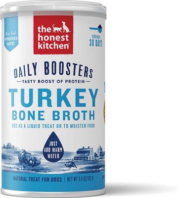 Paquete: Caldo de hueso de res The Honest Kitchen Daily Boosters + Caldo de hueso de pavo con cúrcuma The Honest Kitchen Daily Boosters para perros