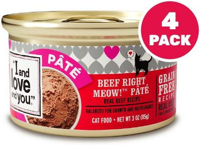 Beef Right Meow! Pate Grain-Free Canned Cat Food, 3-oz can, case of 4