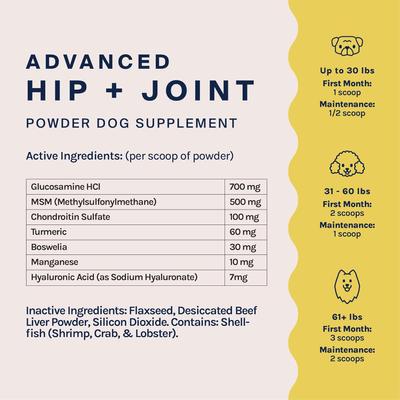 Advanced Hip & Joint Powder Supplement for Dogs, 4.8-oz tub