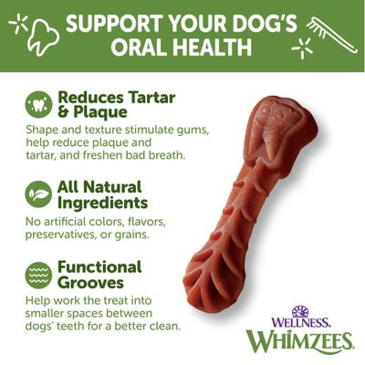 Golosinas dentales naturales sin cereales para perros de Wellness Brushzees, extra pequeñas, 28 unidades