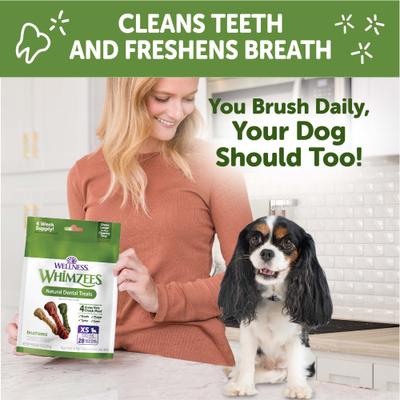 Golosinas dentales naturales sin cereales para perros de Wellness Brushzees, extra pequeñas, 28 unidades