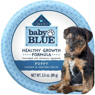 Paquete: Alimento seco para cachorros de raza pequeña Blue Buffalo Baby BLUE Healthy Growth Formula, receta de pollo y avena con arroz, 4 lb + taza de alimento húmedo, receta de pollo y vegetales