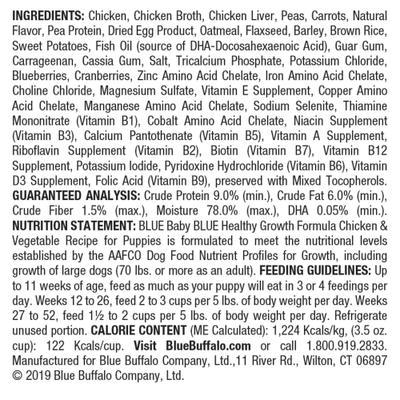 Paquete: Alimento seco para cachorros de raza pequeña Blue Buffalo Baby BLUE Healthy Growth Formula, receta de pollo y avena con arroz, 4 lb + taza de alimento húmedo, receta de pollo y vegetales