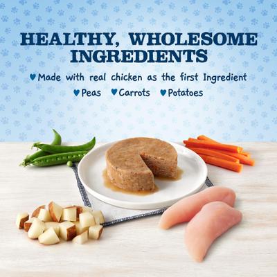 Paquete: Alimento seco para cachorros de raza pequeña Blue Buffalo Baby BLUE Healthy Growth Formula, receta de pollo y avena con arroz, 4 lb + taza de alimento húmedo, receta de pollo y vegetales