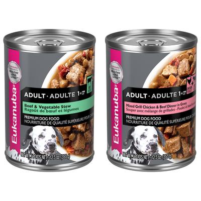 Paquete: Comida enlatada para perros Eukanuba: estofado de carne y verduras + cena de pollo y carne a la parrilla en salsa