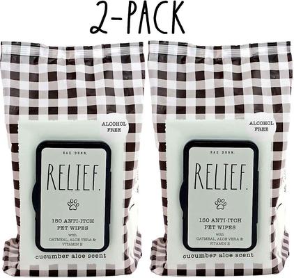 RELIEF. Anti-Itch Dog Wipes, 150 count, 2 pack