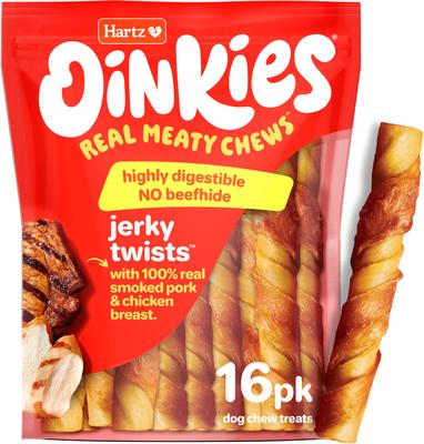 Oinkies Sizzling Twists with 100% Real Smoked Pork Bacon Flavored Rawhide-Free Natural Dog Treats, 8 count