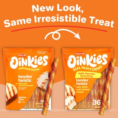 Oinkies Tender Twists with 100% Real Chicken Breast Rawhide-Free Natural Dog Treats, 36 count