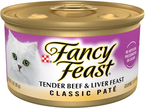 Comida enlatada para gatos Classic Tender Beef & Liver Feast, 3 oz, caja de 24