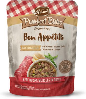 Purrfect Bistro Bon Appetits Grain-Free Salmon Recipe Morsels in Gravy Adult Cat Food Pouches, 3-oz, case of 24