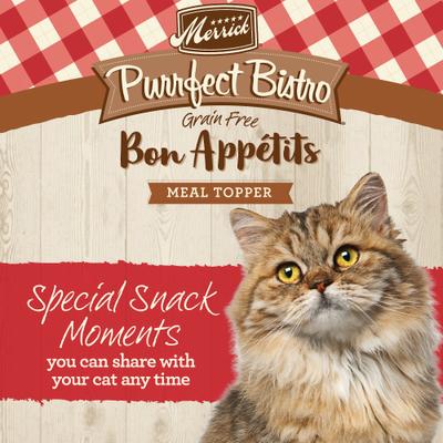 Purrfect Bistro Bon Appetits - Bocados de carne de res sin cereales en salsa, bolsas de alimento para gatos adultos, 3 oz, caja de 24