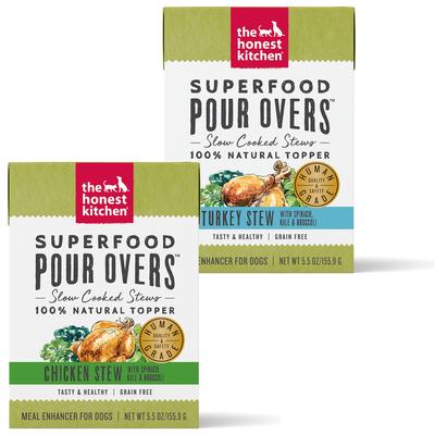 Bundle: The Honest Kitchen Superfood POUR OVERS Turkey Stew with Veggies + Superfood POUR OVERS Chicken Stew with Veggies Wet Dog Food Topper