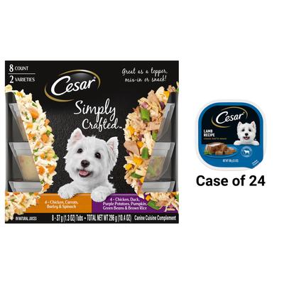 Bundle: Cesar Classic Loaf in Sauce Lamb Recipe Wet Food + Simply Crafted Variety Pack Wet Dog Food Meal Topper