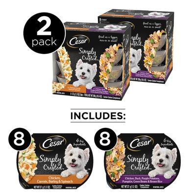 Bundle: Cesar Classic Loaf in Sauce Lamb Recipe Wet Food + Simply Crafted Variety Pack Wet Dog Food Meal Topper