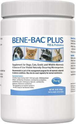 Bene-Bac Powder FOS & Probiotics for Dogs, Cats, Exotic & Wildlife Mammals, 16-oz jar