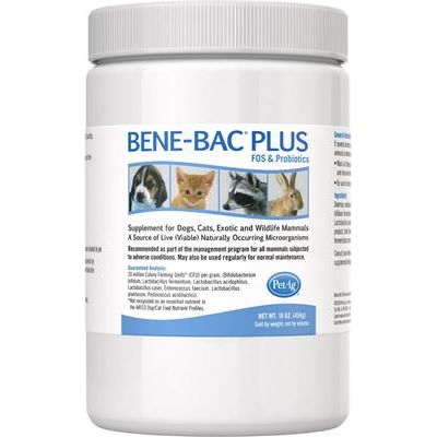 PetAg, Bene-Bac Plus Pet Powder, 7 Probiotics + FOS, para Perros y Gatos, 127 / 454 g.