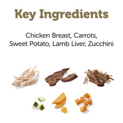 Comida húmeda natural para perros Taste Toppers: estofado de pechuga de pollo con cordero, zanahoria, calabacín y batata, bolsa de 5.5 oz, caja de 12