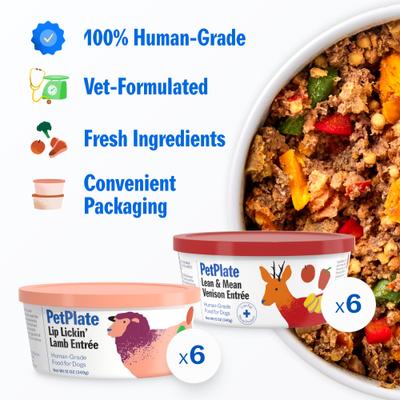 Human Grade Novel Protein Venison & Lamb Fresh Dog Food, 12-oz cup, case of 12