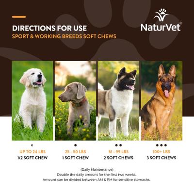 NaturVet, Breed Specific Sport & Working Breeds, suplemento integral para perros deportivos y de trabajo, 50 masticables