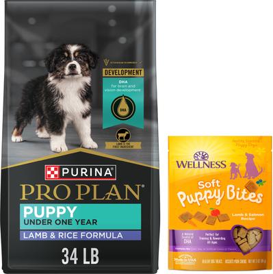 Paquete: alimento seco Purina Pro Plan Puppy Lamb & Rice Formula + premios Wellness Soft Puppy Bites Lamb & Salmon Recipe sin cereales para perros