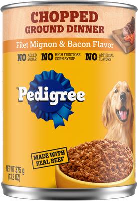 Chopped Ground Dinner Filet Mignon & Bacon Flavor Adult Canned Wet Dog Food, 13.2-oz can, case of 12